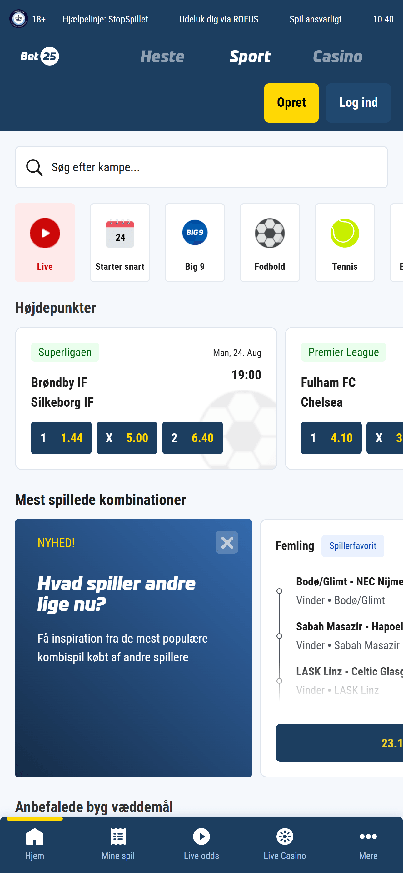 Bet25 sportsbook med odds