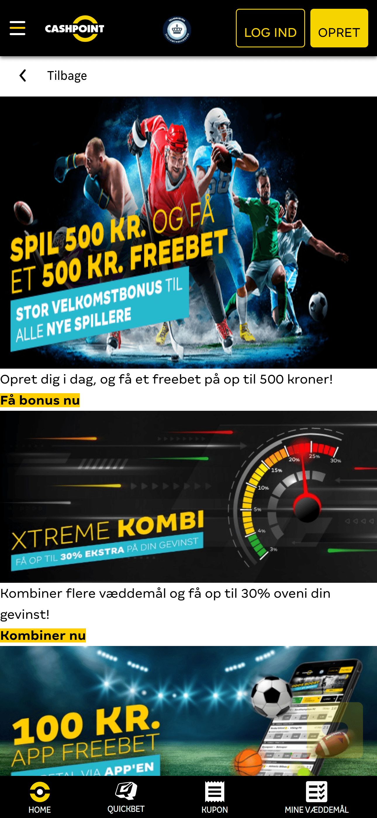 Cashpoint kampagner: velkomst-freebet, Xtreme Kombi og app-bonus