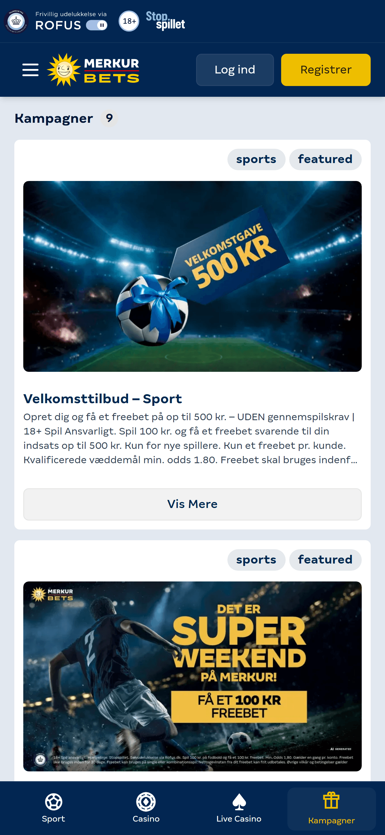 Merkur Bets kampagner med velkomst-freebet op til 500 kr.