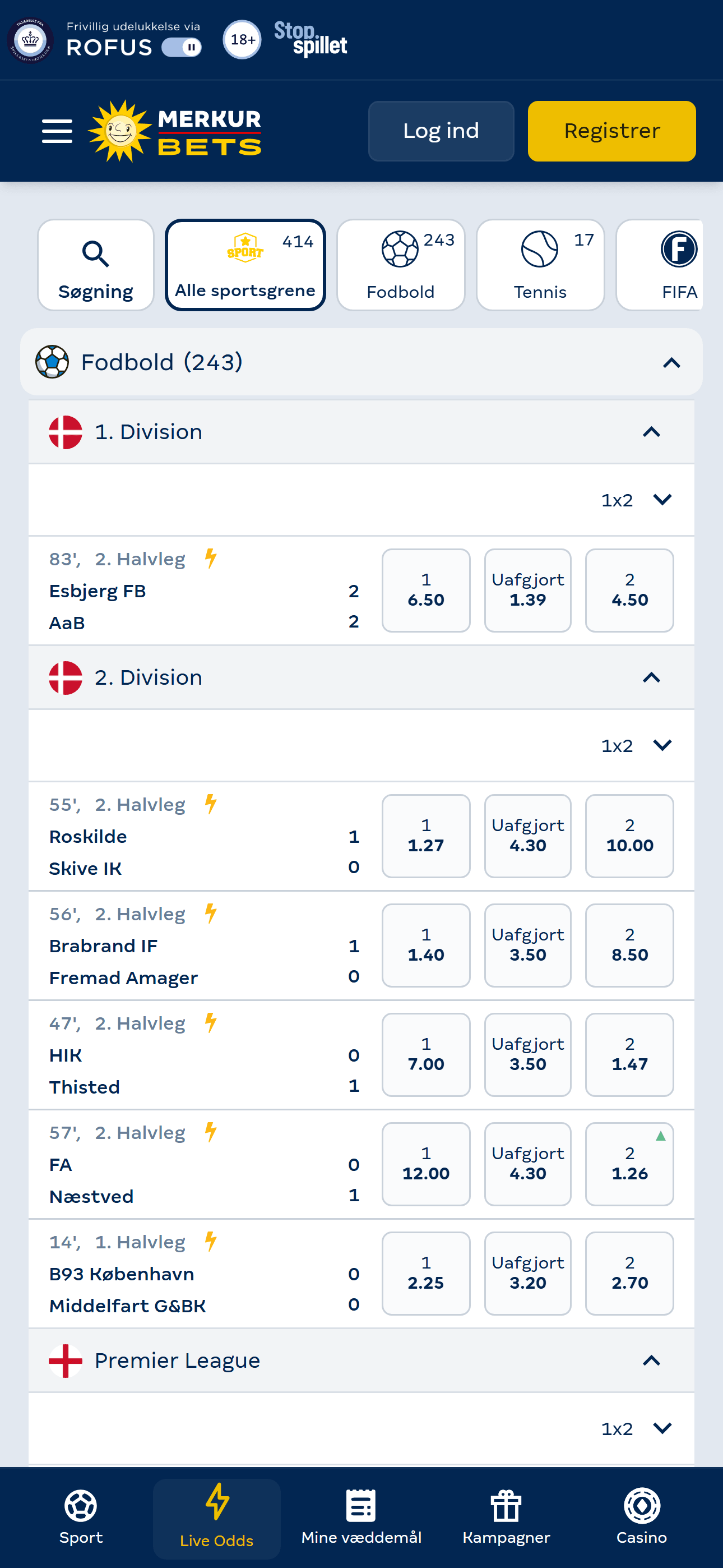 Merkur Bets live betting med fodboldkampe og odds