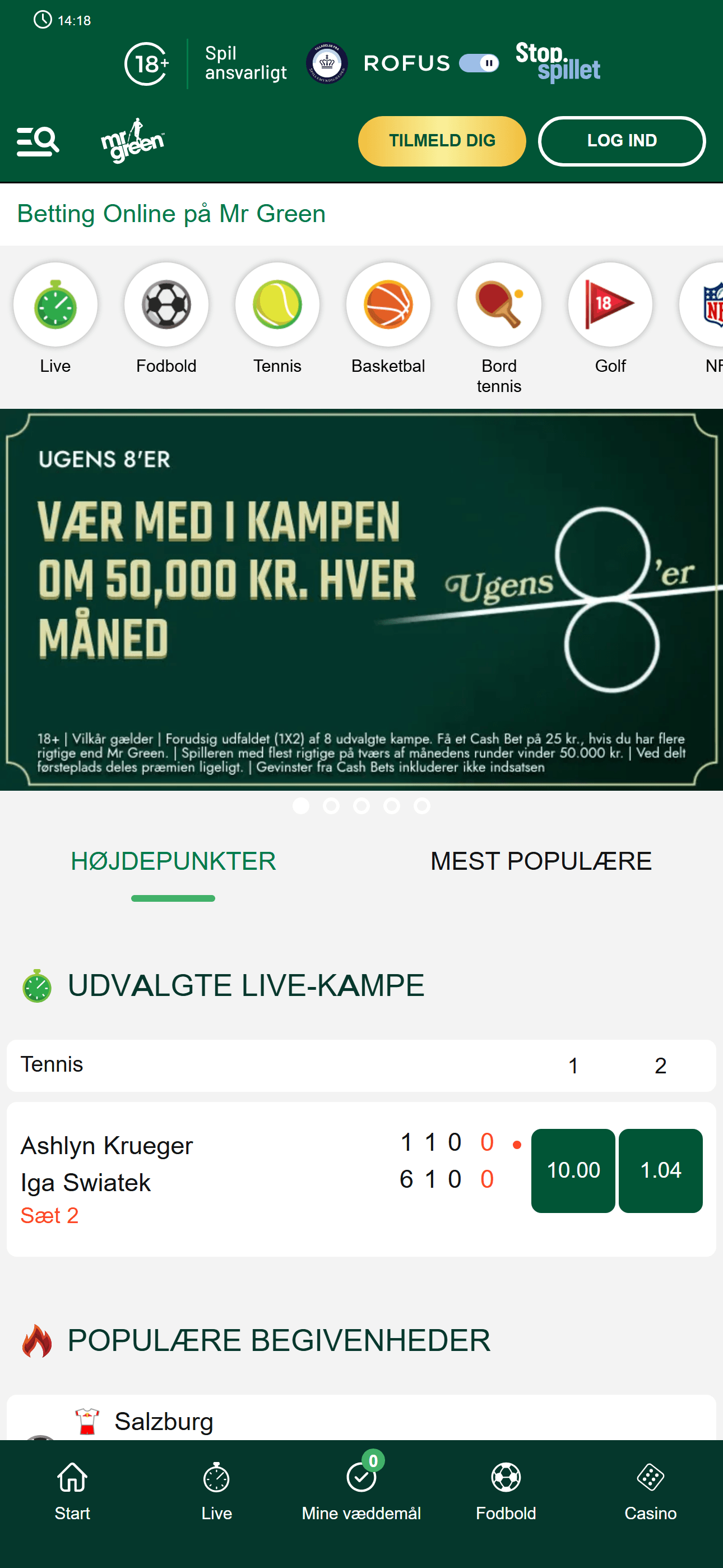 Mr Green sport med odds på fodbold