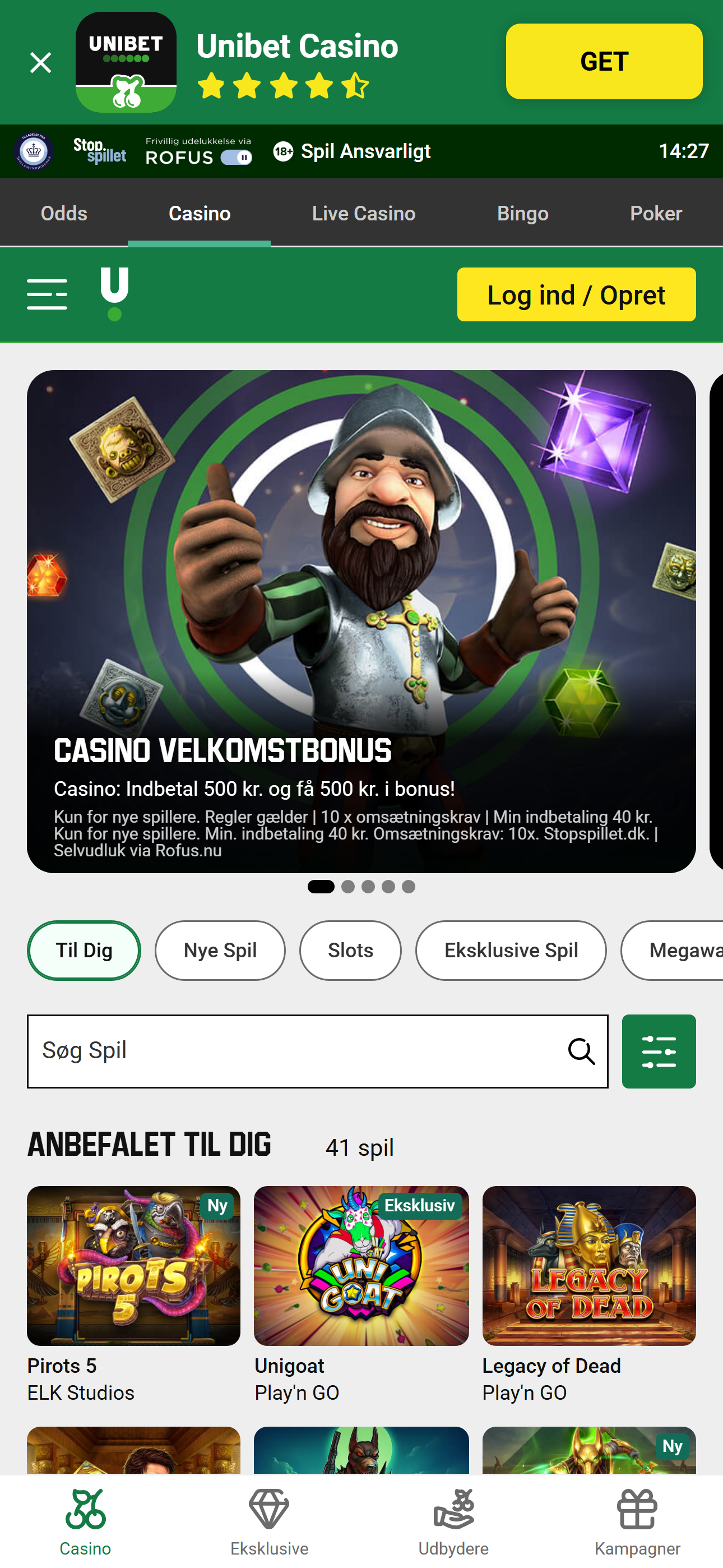 Unibet casino-lobby