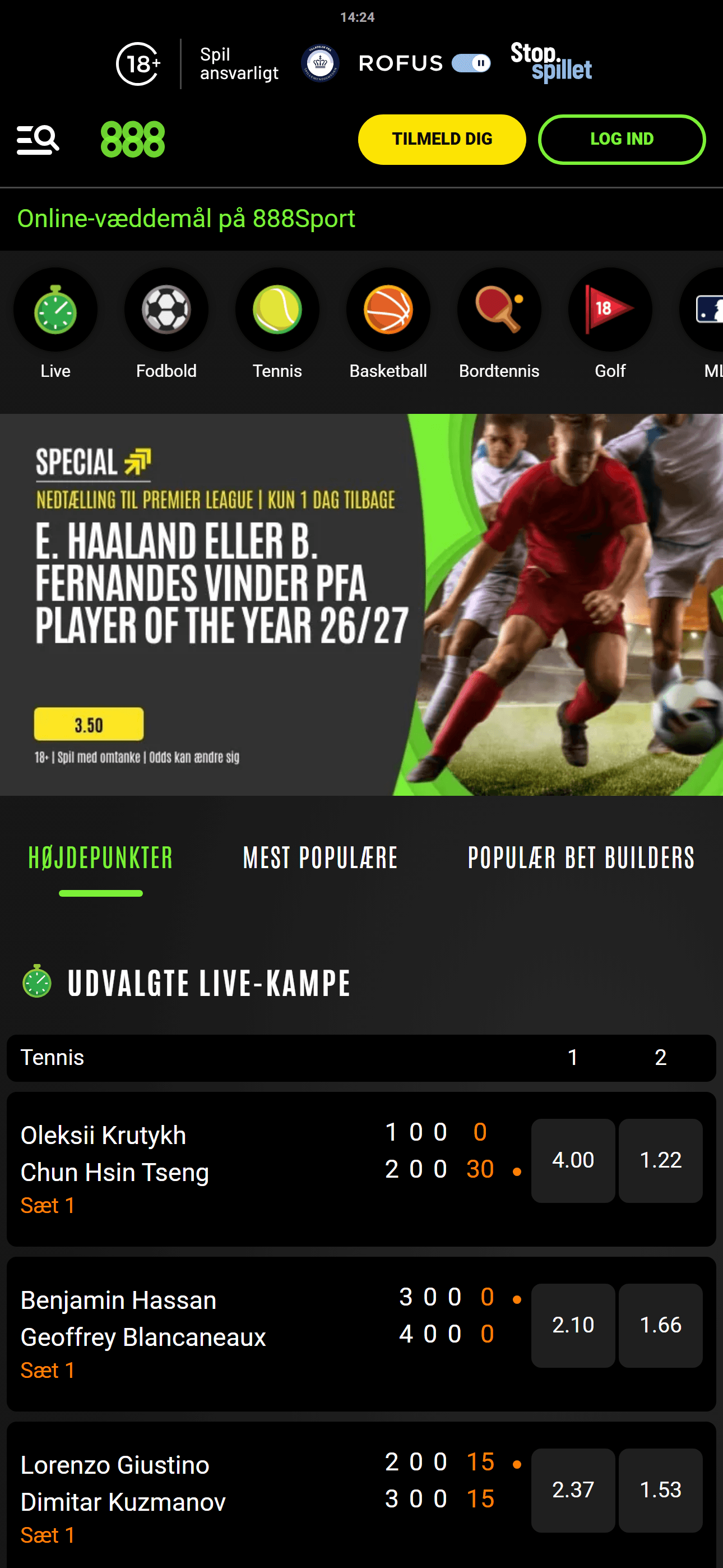 888sport med odds og live kampe